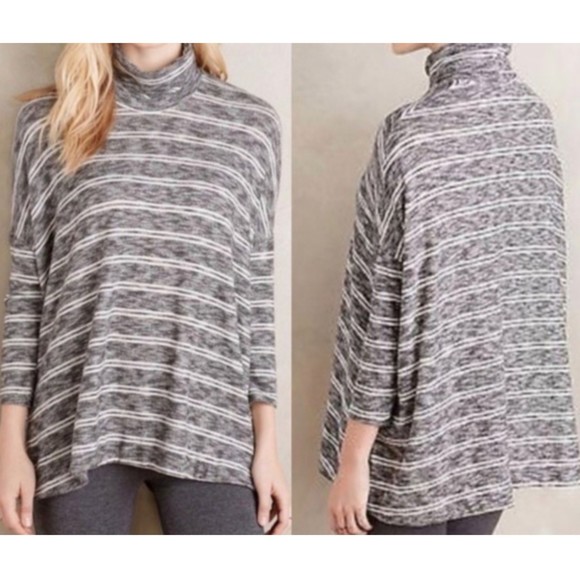 POSTAGE STAMP Grey White Striped Swing Turtleneck Blouse - Picture 1 of 6